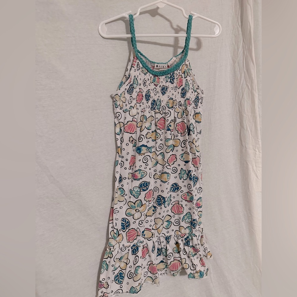 Roxy girls medium white & turquoise sea life dress